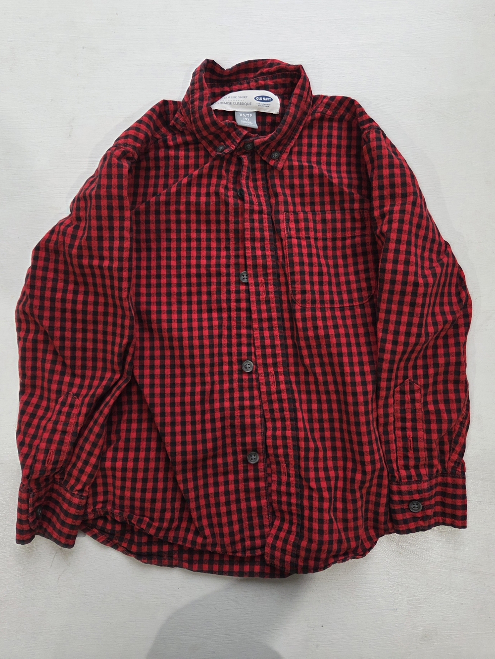 Old Navy Red and Black Plaid Button-Down Shirt - Kids